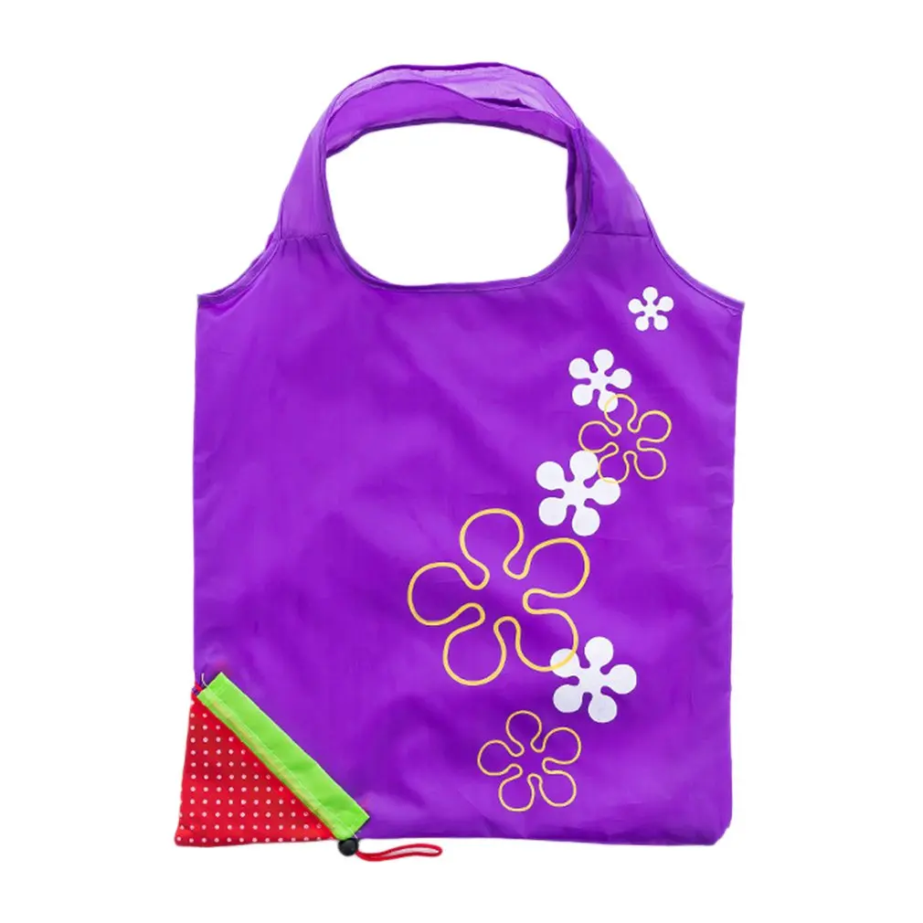

Cute Strawberry Design Foldable Polyester Shopping Bag Environment Eco-Friendly Reusable Portable Handle Bag for Grocery