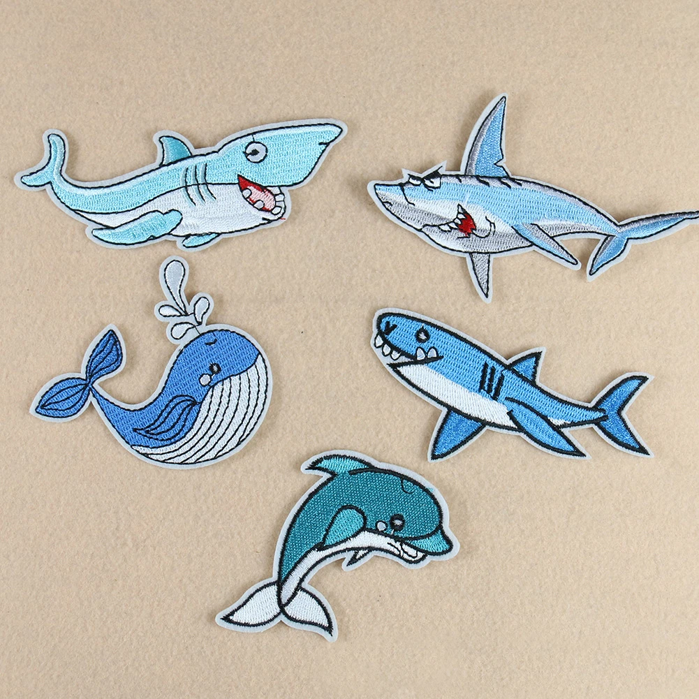 Животные нашивки Дельфин акула кит вышивка ткань утюг для одежды ремесло декор аксессуары.