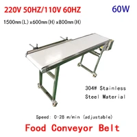 304 stainless steel food conveyor electronic speed control motor 60w double guardrail white food grade pu belt bandwidth 400mm