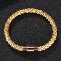 punk men women charm jewelry golden leather hand bracelet rose gold color stainless steel magnet buckle fashion wristband sp0528