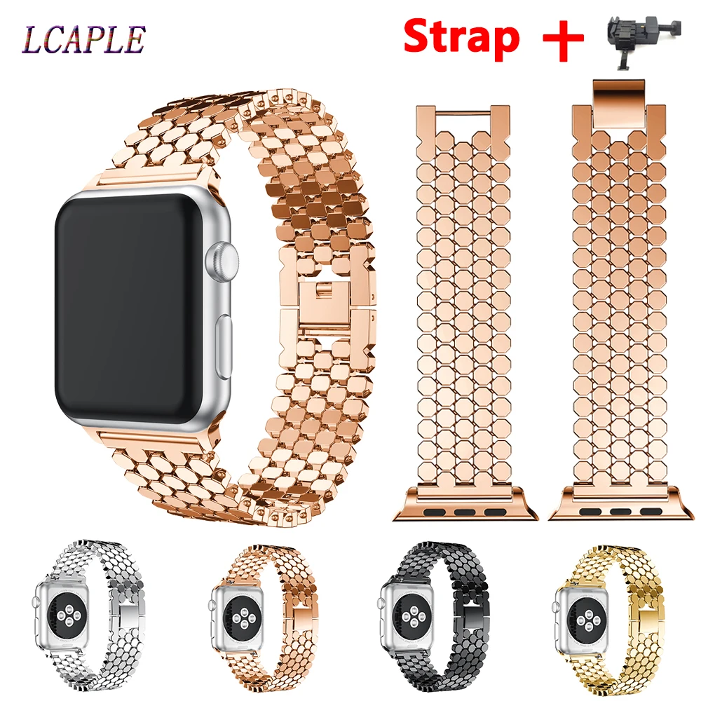 Ремешок из нержавеющей стали для Apple Watch 6 Band 44 мм 40 звеньевой браслет Iwatch 42 38 series se 5