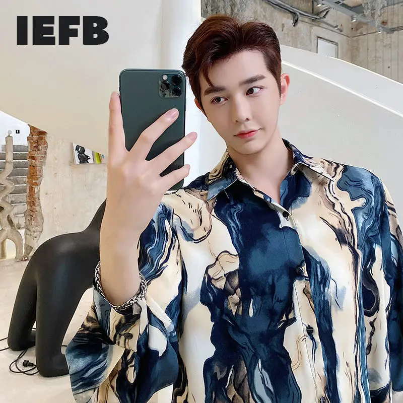 

Мужская свободная рубашка с длинным рукавом, с отворотом, большого размера