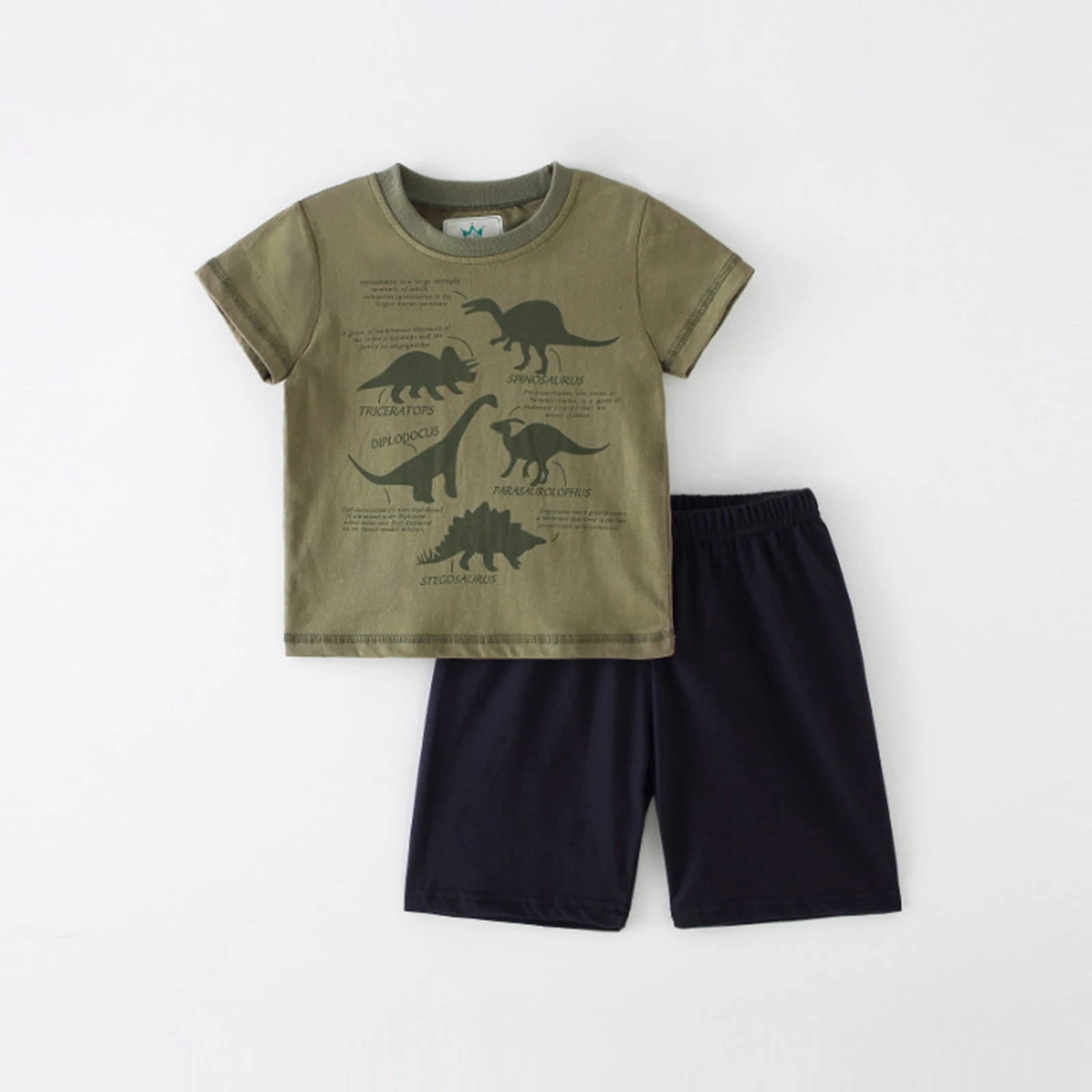 

2-8T Summer Boys Little Boys T-Shirt Shorts Set Fashion Cartoon Dinosaur Short Sleeve Top Army Green Shorts Casual Set