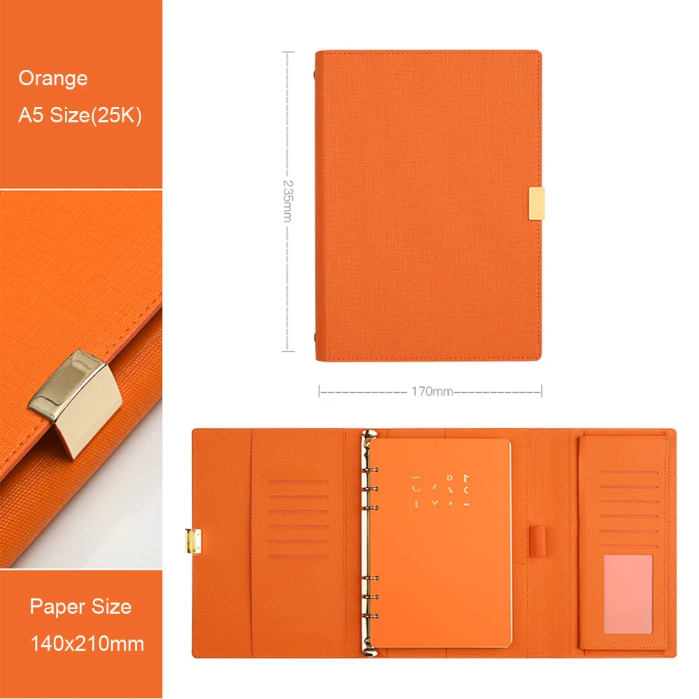 Orange A5 Изысканный деловой стиль офисный блокнот Весна связующий Дневник Книга-нет ручки, Размер A5/A6, TPN063 - Цвет: Orange A5