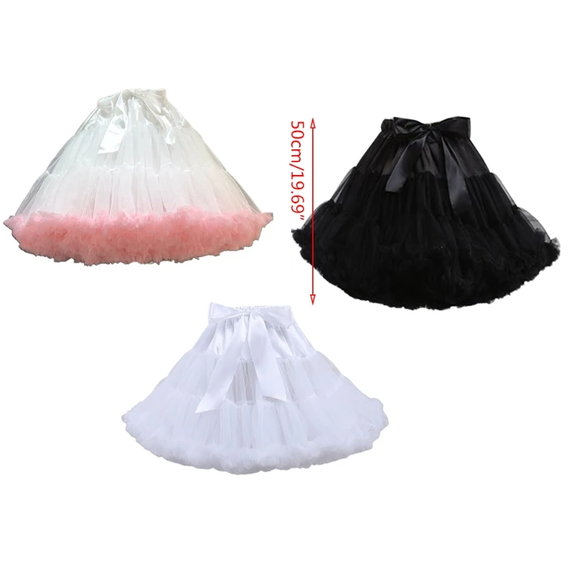 

Women Lolita Cosplay Petticoat Puffy Layered Ballet Tutu Skirt Bow Underskirt