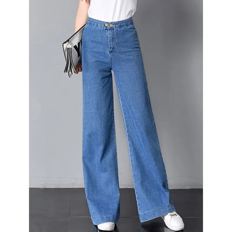 Джинсовые женские повседневные широкие брюки с высокой талией корейская мода