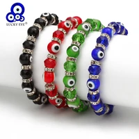 lucky eye glasss beads blue evil eye bracelet black red green strand bracelet adjustable jewelry for women female men ey6482