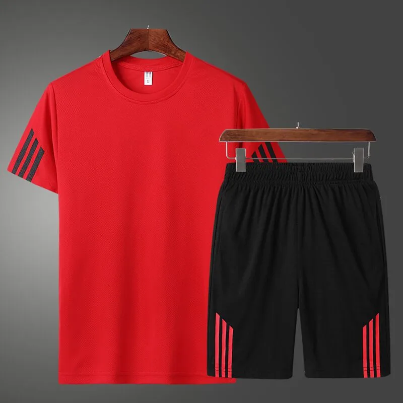 

Casual Male Tracksuit Clothing Summer Men Set Fitness Suit Sporting Suits Short Sleeve T Shirt Shorts Quick Drying 2 Piece Set