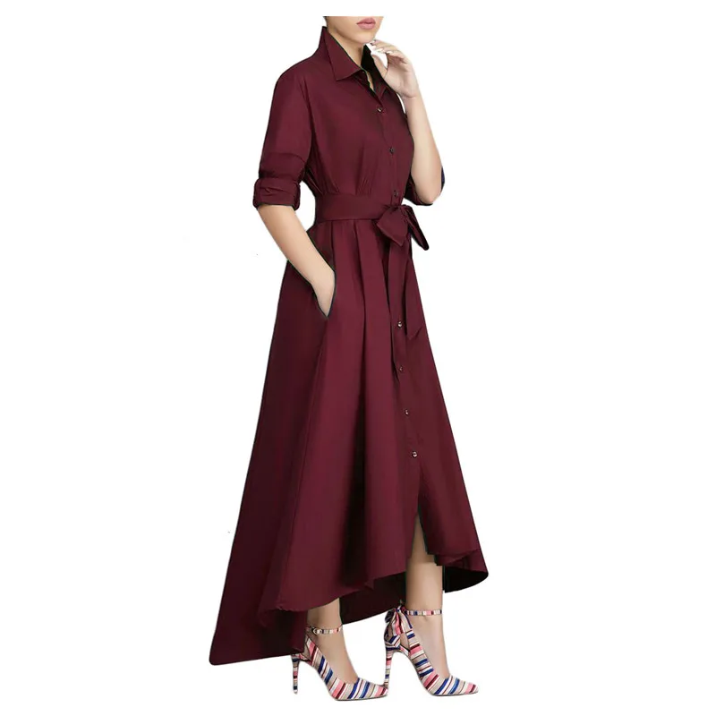 Осеннее женское платье с отложным воротником и длинным рукавом бантом на