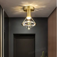 luxury ceiling light aisle copper decoration home plafon lustre for entrance crystal indoor modern lighting light fixture