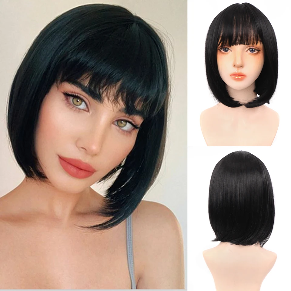 

HOUYAN Short straight wave wave hair black synthetic wig female cosplay wig female heat resistant