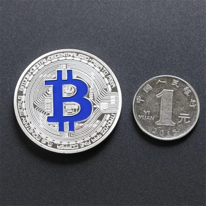 

Bitcoin Painted Blue Souvenir Silver Plated Collectible Great Gift Bit Coin Art Collection Physical Commemorative Coins