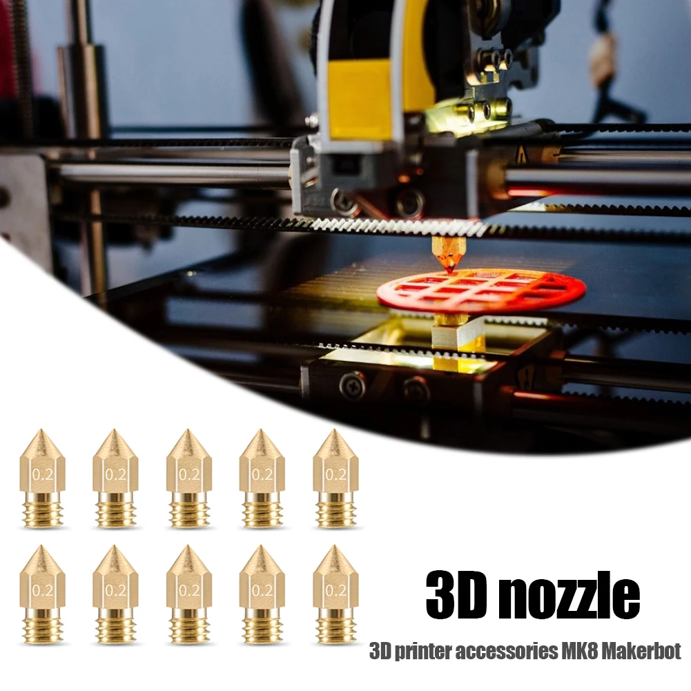 

Резьбовое Латунное сопло 0,2/0,3/0,4/0,5/0,6/0,8 мм, 10 шт./компл. M6, детали экструдера для 3D принтера 1,75 мм MK8 Makerbot