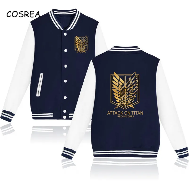 Cosrea Anime Cosplay Costume Attack on Titan Hoodies Sweatshirts Jacket Top Coat Hooded Hoody Baseball Uniform School Boys Girls |