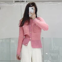 2021 womens sweaters jacket spring o neck plaid cardigans runway designer knit sweater tops women clothing