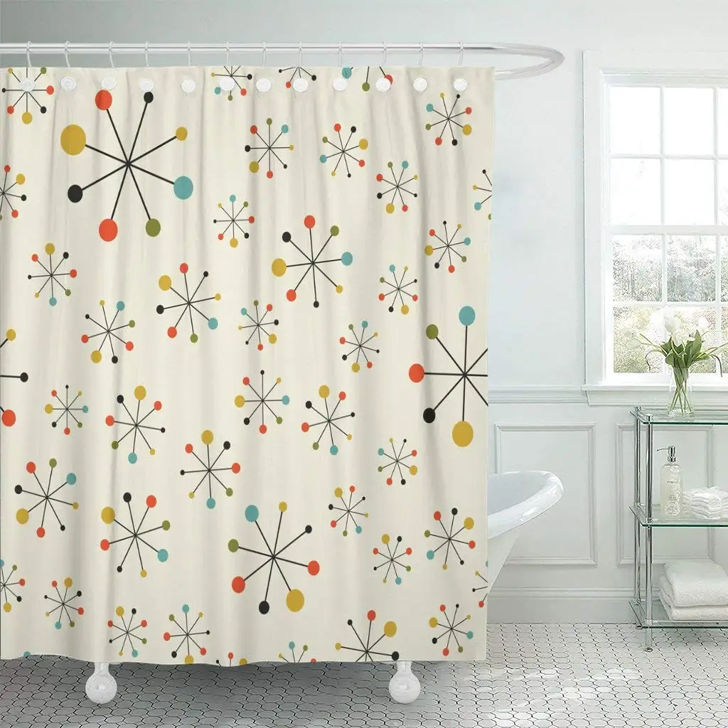 

Modern Mid Century Absctract Geometric Pattern Space Retro 1950S Shower Curtain Waterproof Polyester Fabric 72 x 78 Inches