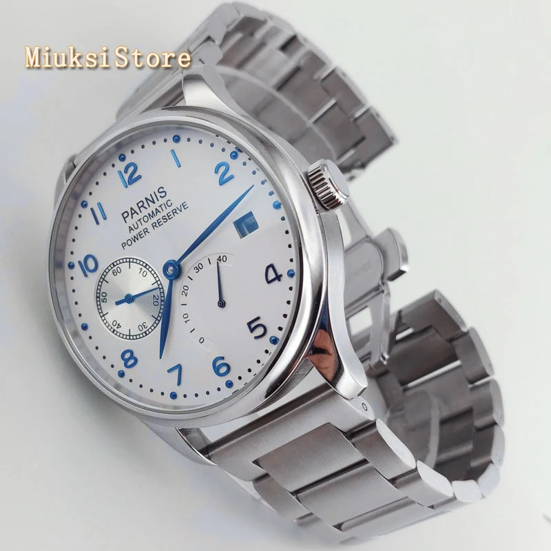 Parnis мужские топ бизнес часы 43 мм белый циферблат Дата запас хода автоматический