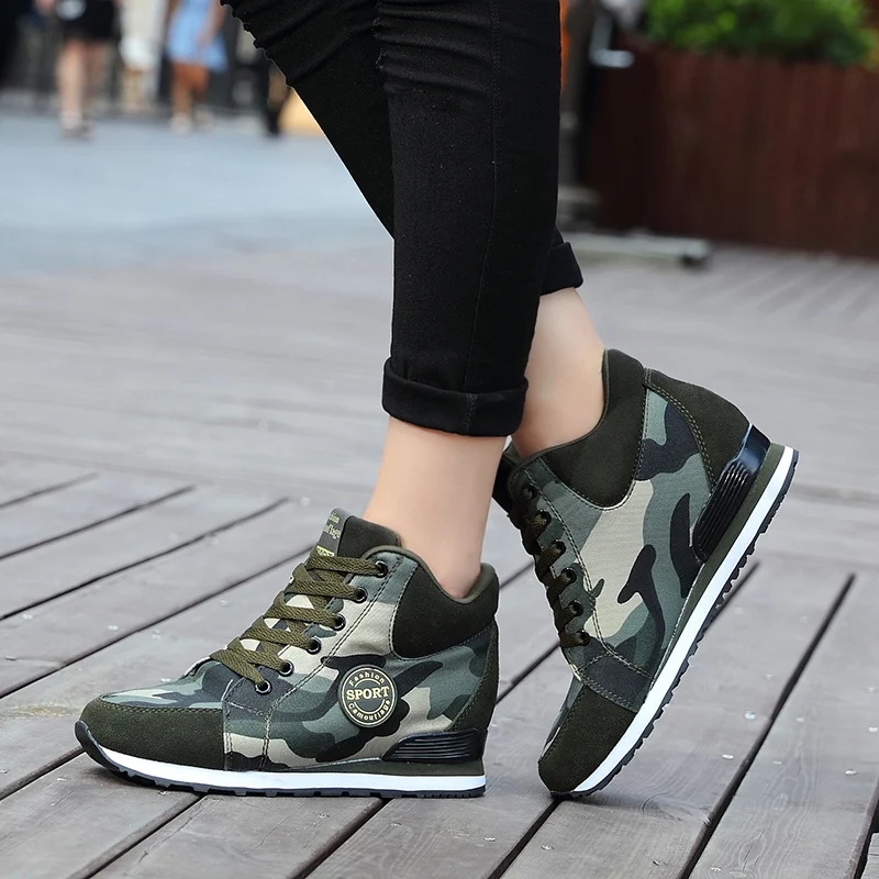 Fashion Camouflage Women's Shoes Pumps Lace-up Invisible High-rise Shoes Casual Wear-resistant Footwear