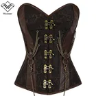 Wechery женский сексуальный винтажный 14 стальной корсет в стиле панк Коричневый Хэллоуин Бюстье для вечеринок стимпанк готические корсеты с металлической цепочкой