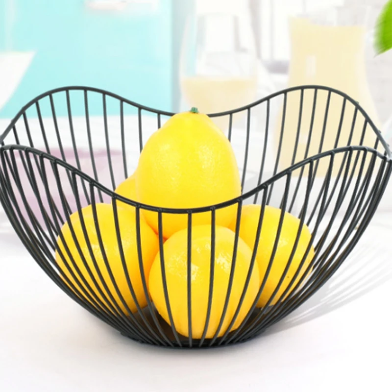 Metal Wire Fruit Container Bowls Stand for Modern Kitchen Countertop Large Round Black Storage Baskets Bread K Cup and De | Дом и сад