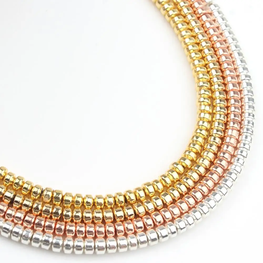 3X2MM натуральный камень розовое золото посеребренные гематит бусины Свободные