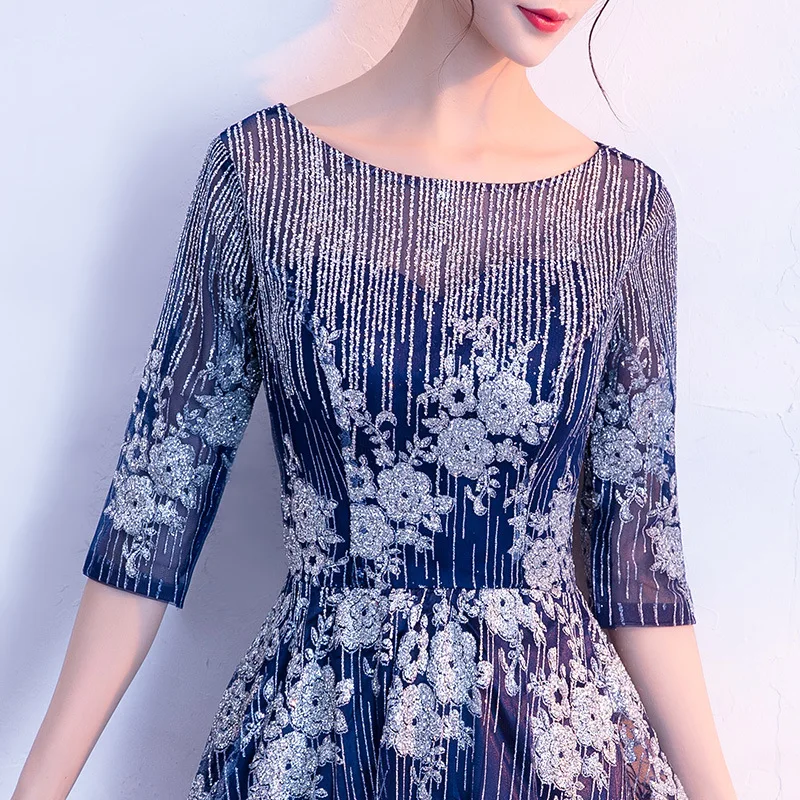 

Women Vintage Floor-Lenght A-Line Evening Party Dresses Floral Sequin 3/4 Sleeve Maxi Dress Luxury Plus Size Sequined Long Robe
