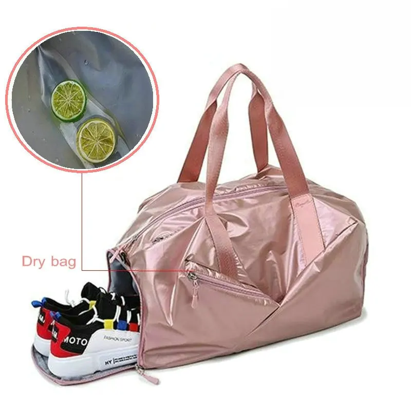Bolsa de Academia Feminina com Compartimento para Sapatos Bolsa de Academia com Bolso Bolsa de Duffel Viagem ao ar Bolsas de Bagagem Nova Bolso Molhado Yoga Livre com