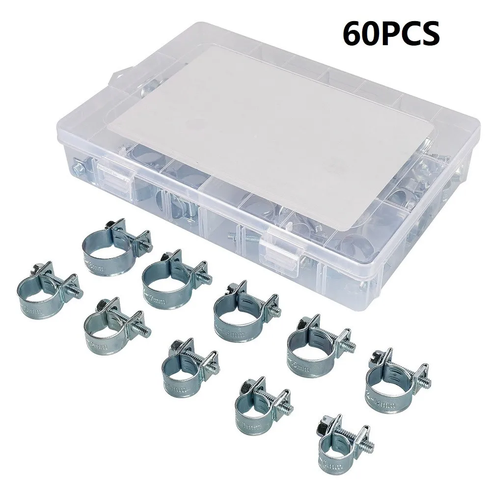 

60pcs Galvanized Mini Clamp Fuel Pipe Hose Clamp Air Water Pipe Clamp 7-18 Mm Hand Tools Clamps Vises
