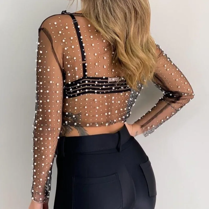 

Mesh Tops Sweet Long Sleeve See Through Lace E-girl Tops Summer Streetwear Fashion Women Shirt