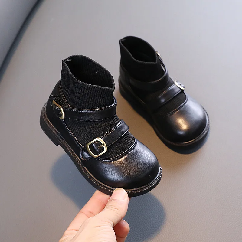 Autumn and Winter Solid Color Children's Socks Boots Soft Bottom Breathable Children's Leather Boots Warm Girls' Leather Boots