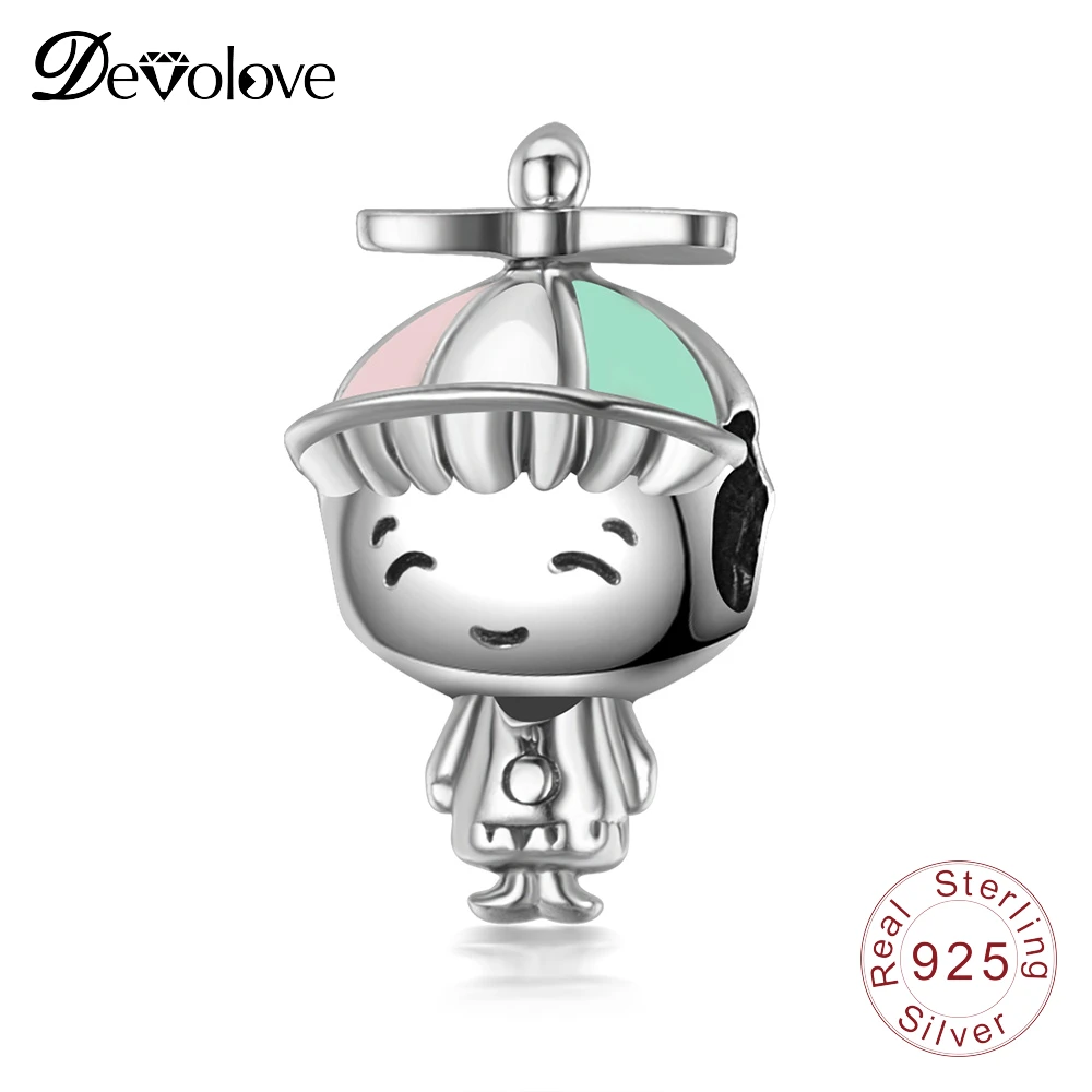 DEVOLOVE милые настоящие 100% серебряные бусины 925 пробы косички девушка пропеллер