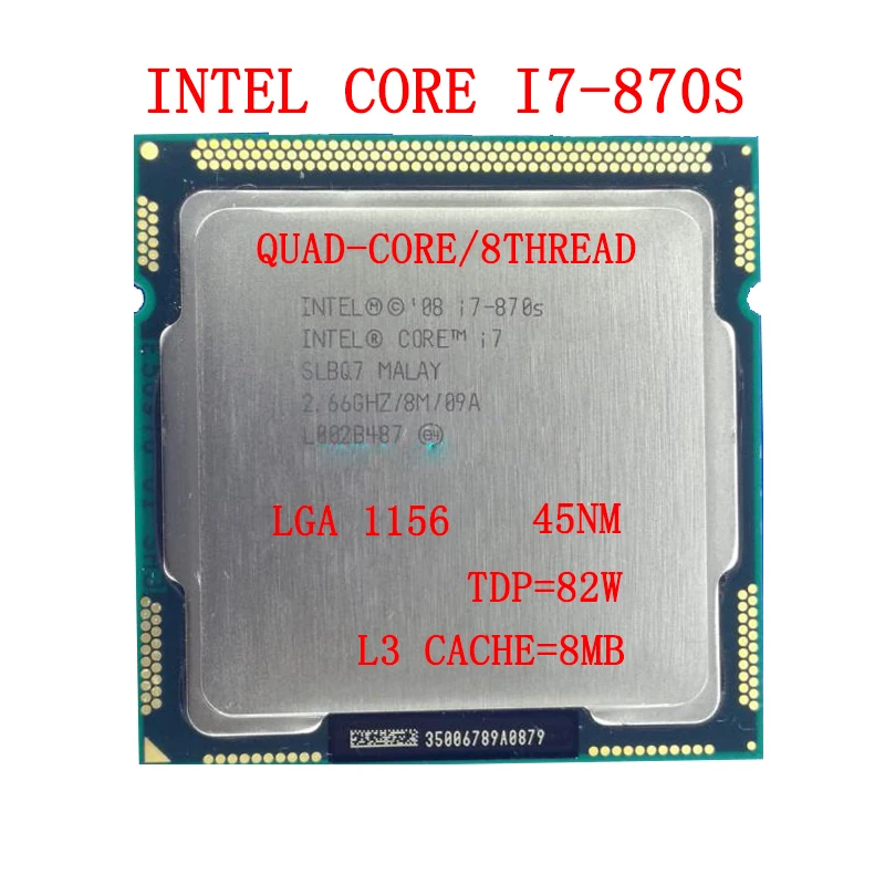 

Четырехъядерный процессор Core i7 870S 2,66 ГГц L3 8M Разъем 1156 95 Вт