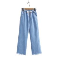 spring new women jeans pants trousers korean style side striped wde leg elastic waist denim jean 2112876