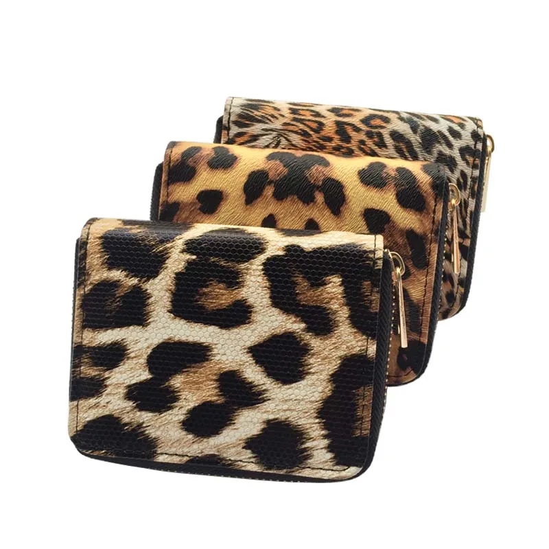 

KANDRA High Quality Ladies Short Wallets Clutch Zipper Card Holder Coin Bag Leopard Leather Clutch Purses for Women Gift