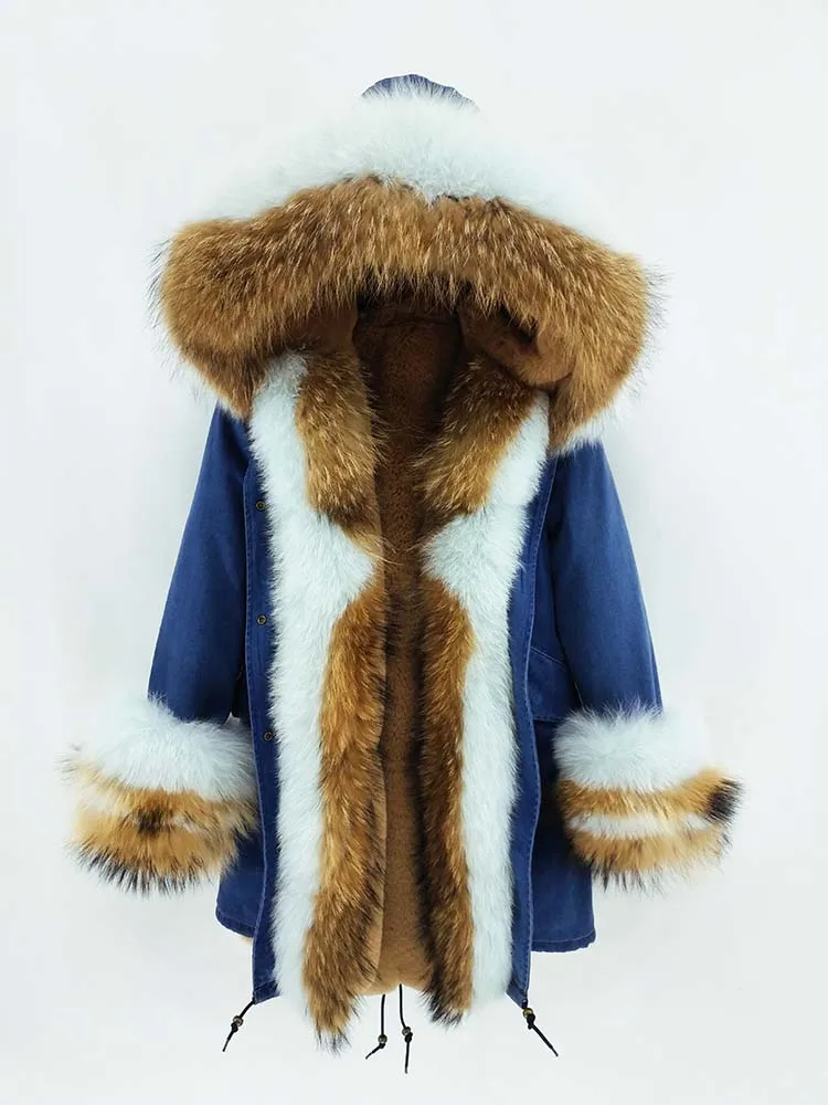 color 9 Furlove длинное пальто-парка зимняя куртка женская натуральная настоящая из енота, лисы меховой капюшон, воротник Толстая теплая верхняя одежда уличная Роскошная - Цвет: color 9