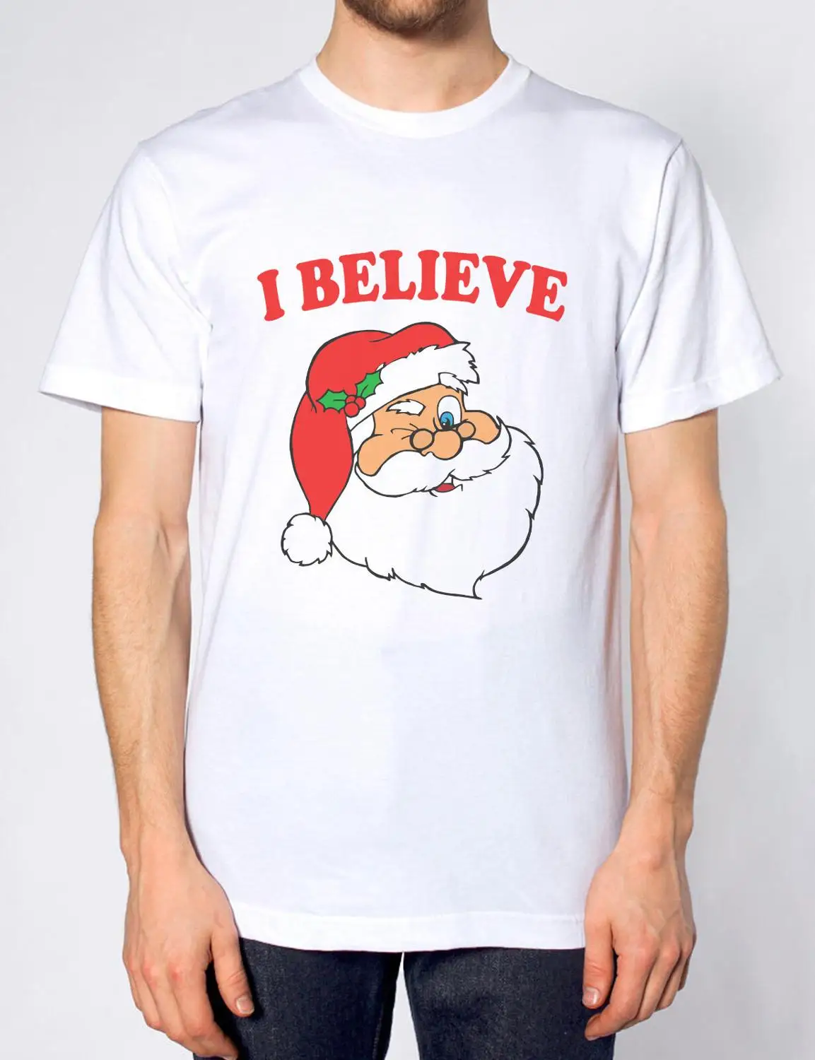 

Футболка I BELIEVE IN SANTA, Забавный волшебный Топ для отца, Рождества, мужчин, женщин, детей, забавная Мужская футболка, рождественский подарок, фу...