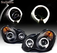 sulinso for 01 07 benz w203 c class 4 doors sedan black bezel led dual halo projector halogen type projector headlights acces