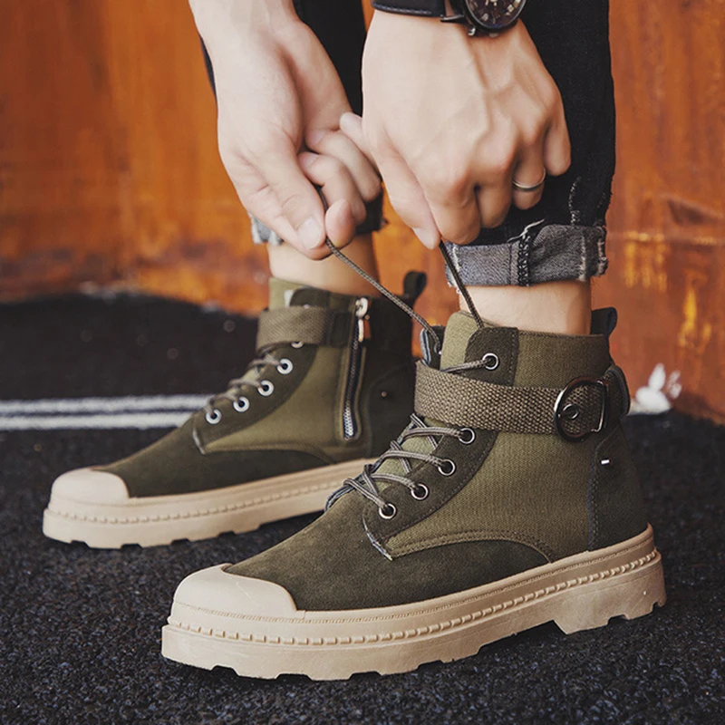 2019 г. осенне зимние парусиновые ботинки мужская обувь стильные Молодежные