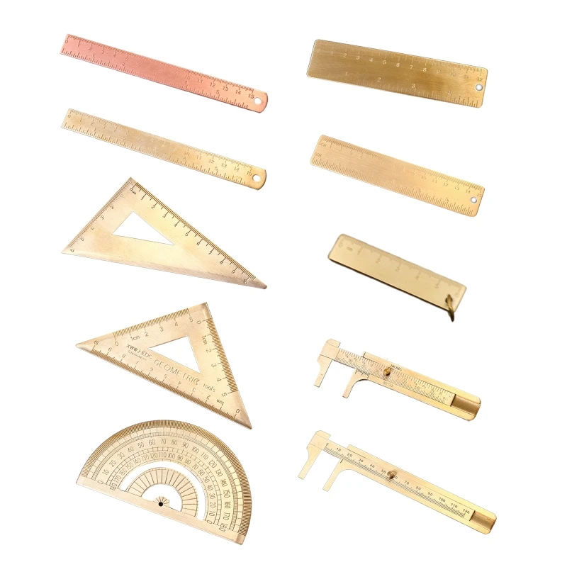 

2022 New Vintage Brass Ruler Measuring Tool Straight Edge/Triangle Ruler/Vernier Caliper Ideal Gift for Children