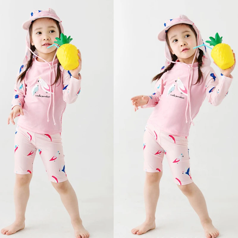 Пляжная одежда для маленьких девочек купальник детские Мультяшные птицы UPF50 +