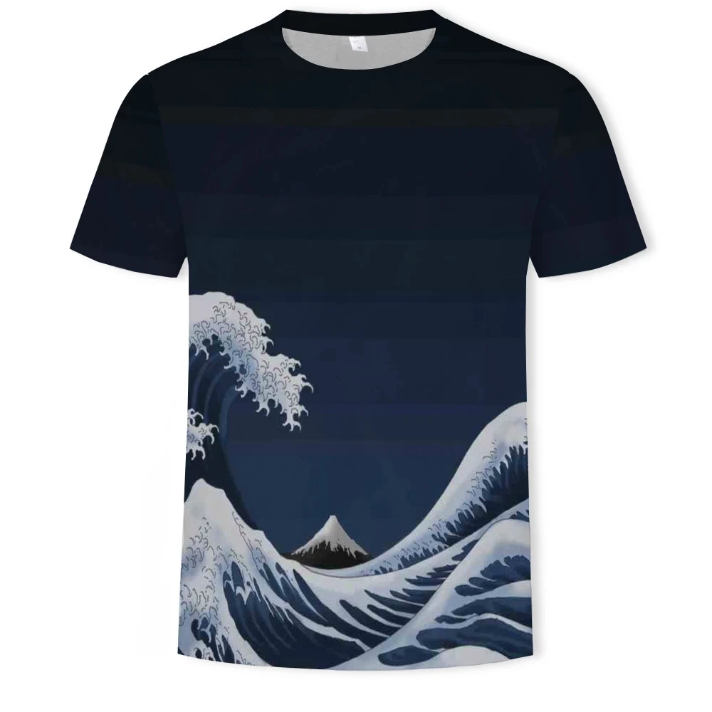 

Summer fashion 3D wave print men's and women's t-shirts casual round neck compassionate men's street men's clothing