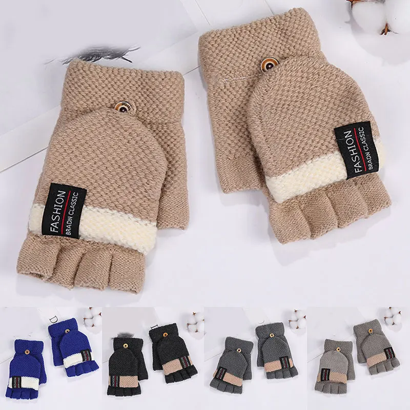 

Wool Men's and Women's Fashion Gloves Knitted Flip Half Finger Solid Color Simple Thickened Autumn Winter Anti Cold Warm Gloves