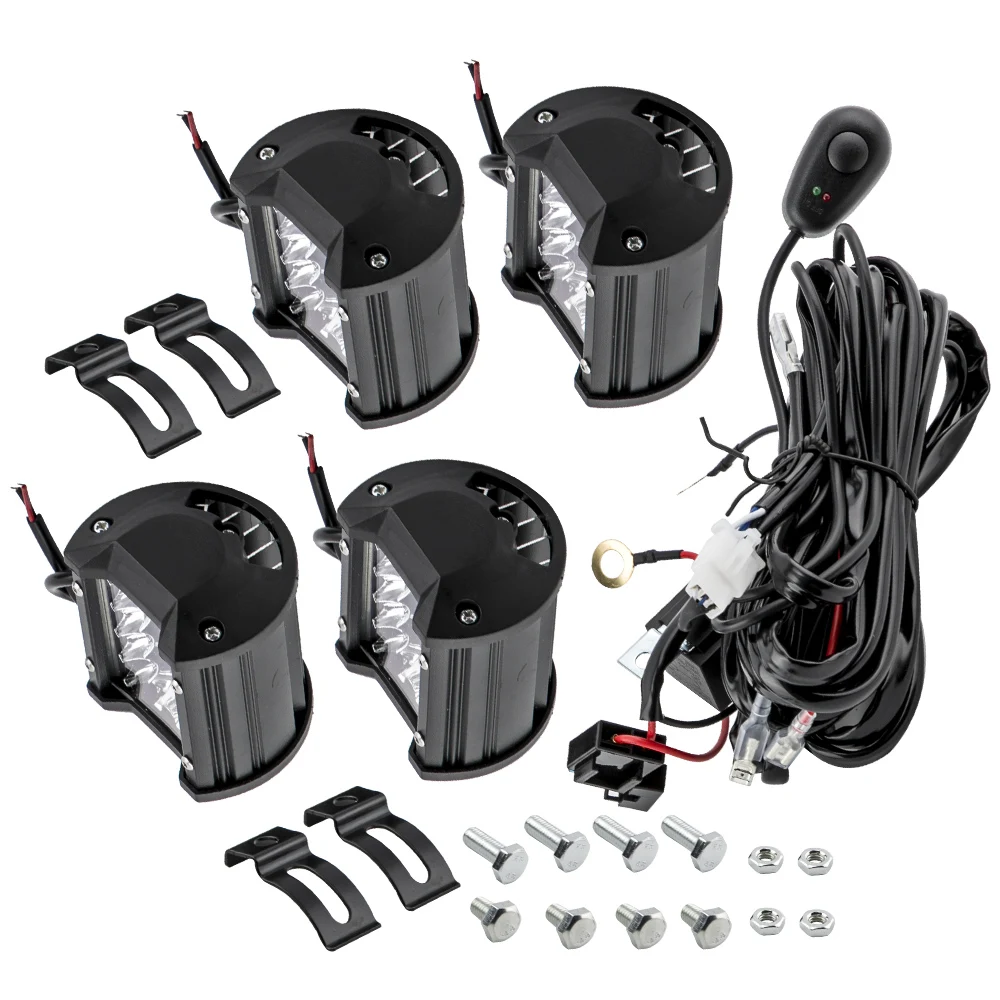 

2pairs 4" LED Work Light Bar Pods Flood Spot Combo Fog Driving Lamp + Wiring