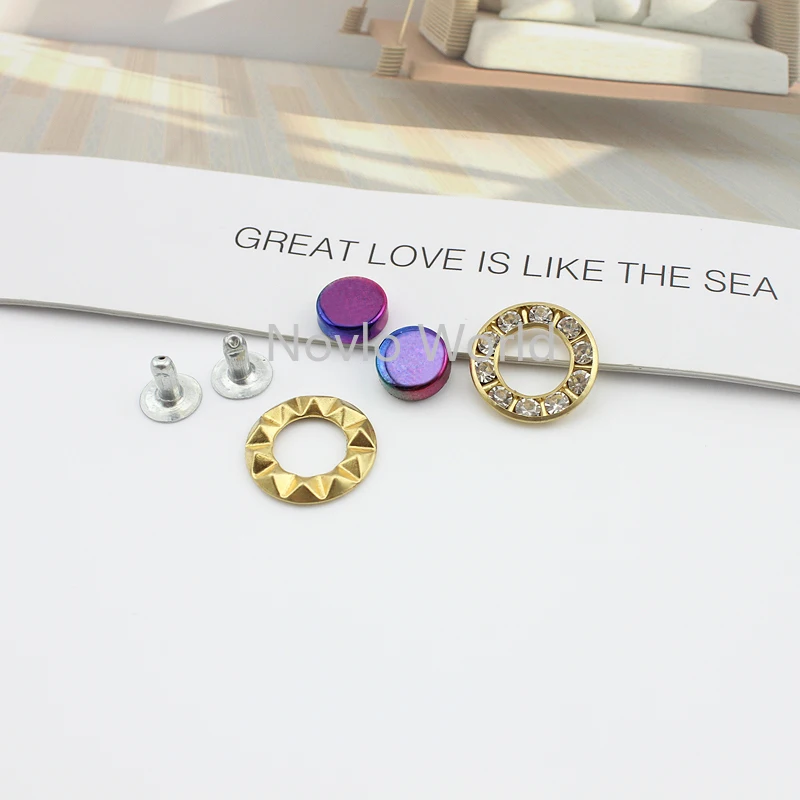 Wholesale 500pcs, 17mm, rainbow metal decorative studs with diomond for handbag clothes decorative hardware nails