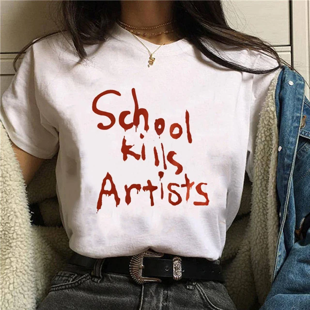 School Kills Artists Print Letter Tshirt 2020 New Summer Women O-Neck Tshirts Short Sleeve Gothic Harajuku Shirts Female Top Tee | Женская