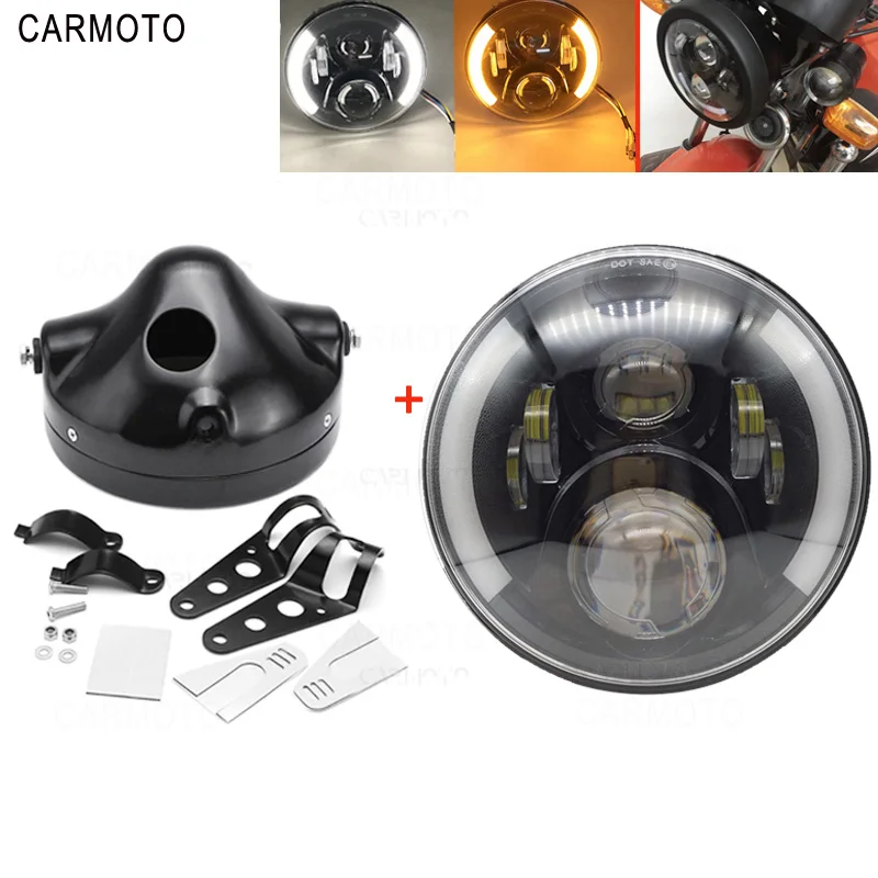 Многоцветный 1pcs 7 Inch DOT SAE E9 Motorcycle Headlamp with angle eye Led Headlight 7inch housing bucket trim ring for Touring Electra Glide - Цвет: Многоцветный
