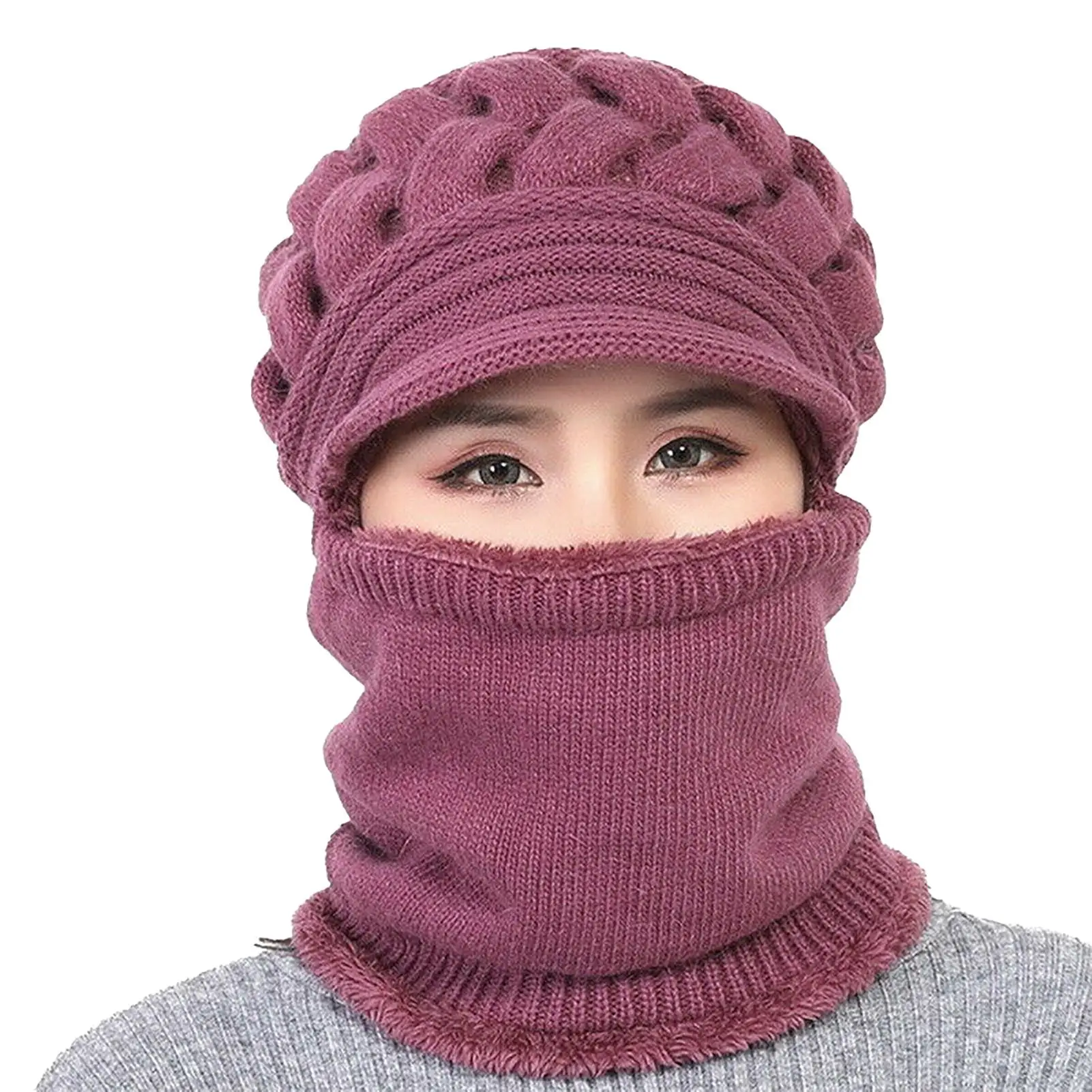 

Winter Hat Scarf and Mask Set 3 Piece Women Winter Knitted Windproof Warm Beanie Cap Neck Gaiter Hat Scarf Gift Set Knitted Hat
