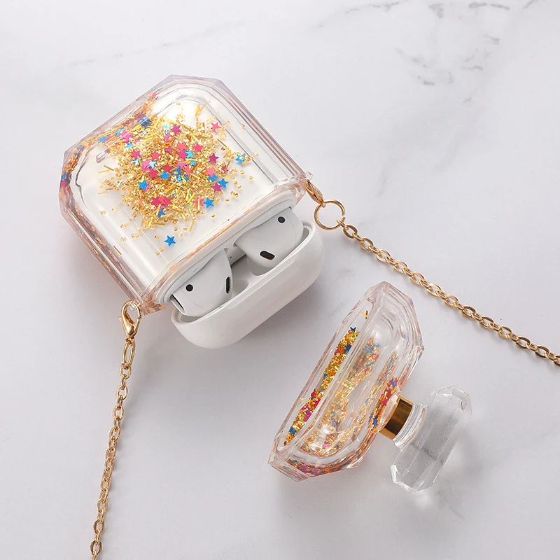 Роскошные Стразы с блестками жидкие наушники чехол для Apple Airpods 2 1 динамический песок блестки флакон духов Прозрачный чехол для наушников