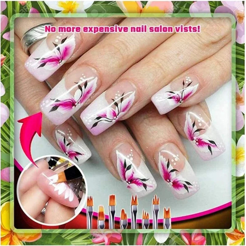 

8Pcs Nail Pen Paint Pen Set Black Petal Pen Nail Brush Short Rod Nail Brush