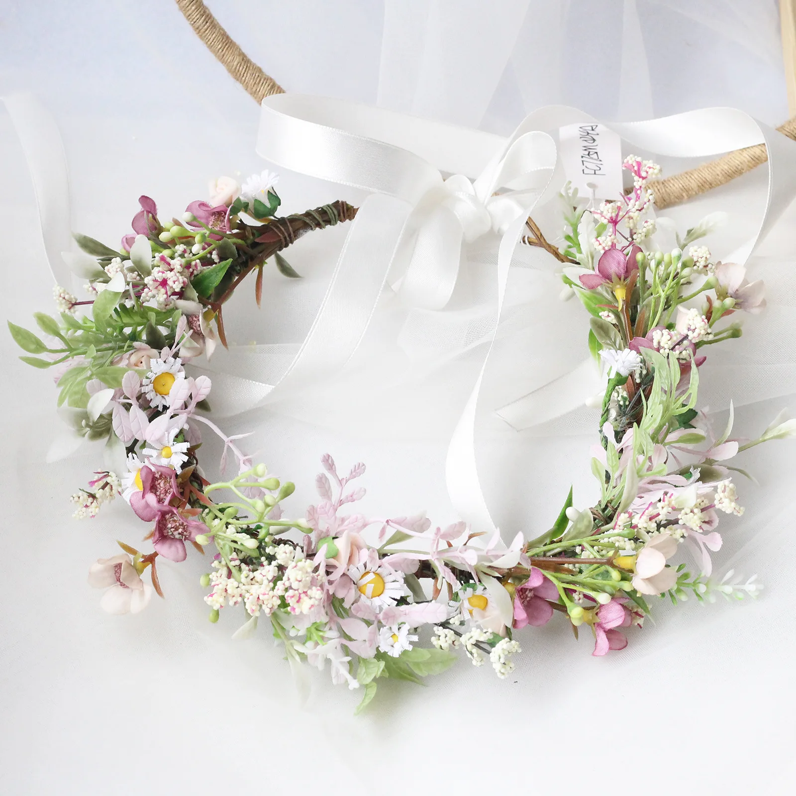 

New Romantic Gypsophila Flower Crown Hairbands Bride Wedding Head Wreath Adjustable Children Adult Holiday Garland Performance
